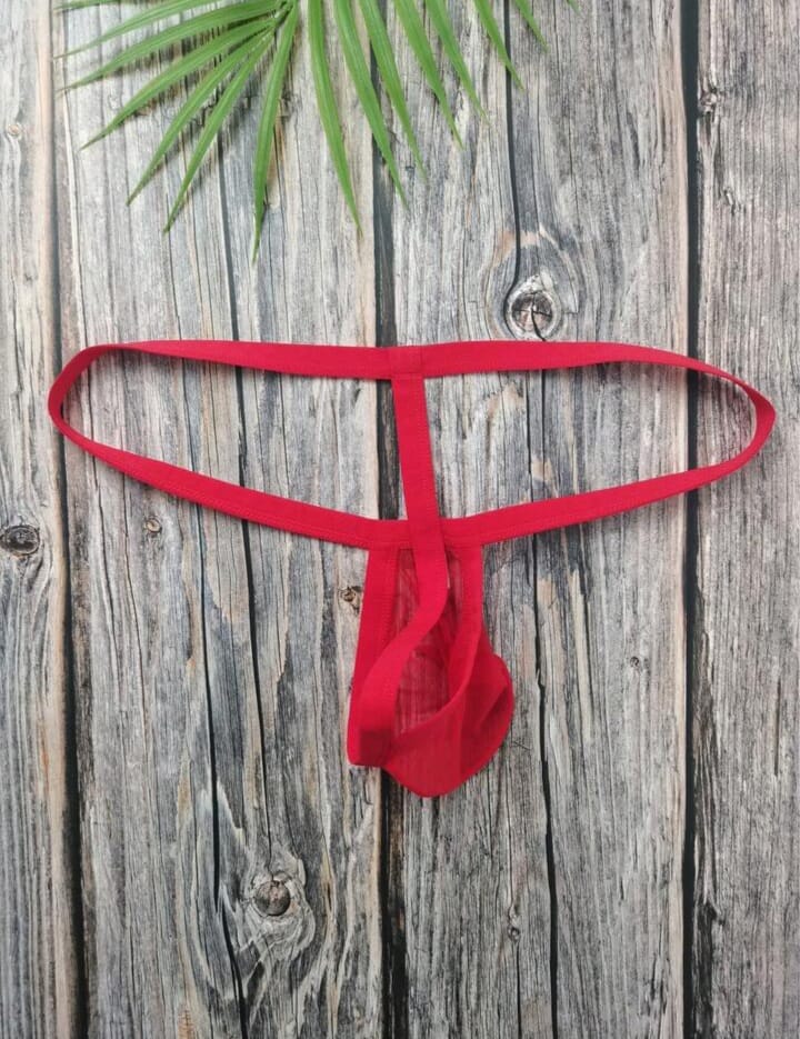 Men's Lingerie White & Red Elastic Mesh Thong